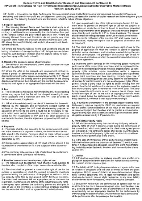 General Terms and Conditions for Research and Development